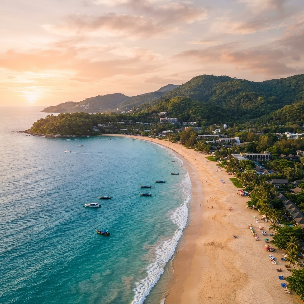 Coastline with turquoise water and green hills